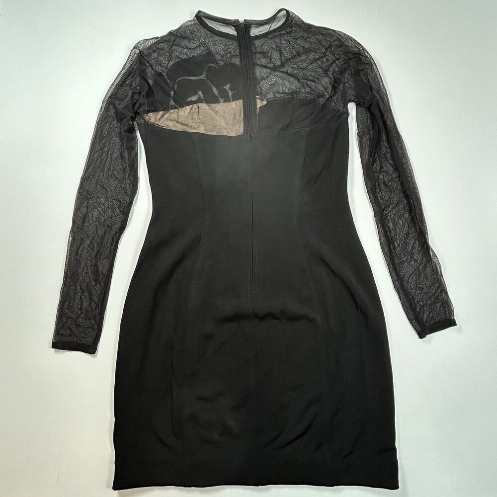 Vtg Caché Rose Applique Black Mesh Bodycon Mini Dress 80s 90s USA Made Size XS - Picture 15 of 15
